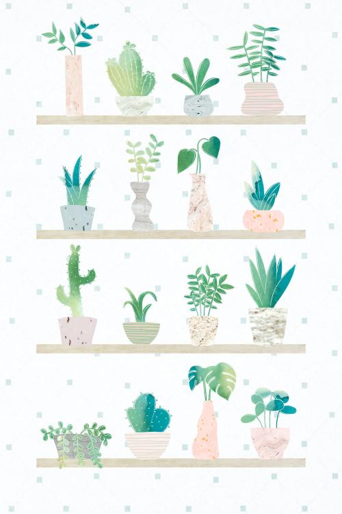 Green botany cactus collection vector - 1017029