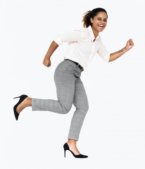 Cheerful businesswoman running towards success - 475236