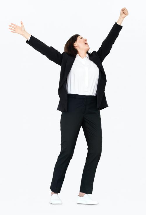 Cheerful businesswoman dancing with joy - 475284