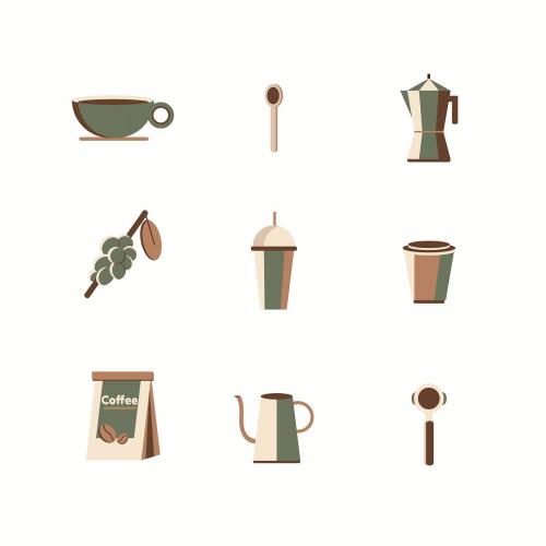 Colorful coffee utensil collection vector - 1180440