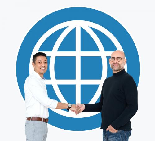 Business people shaking hands in front of a www icon - 475303