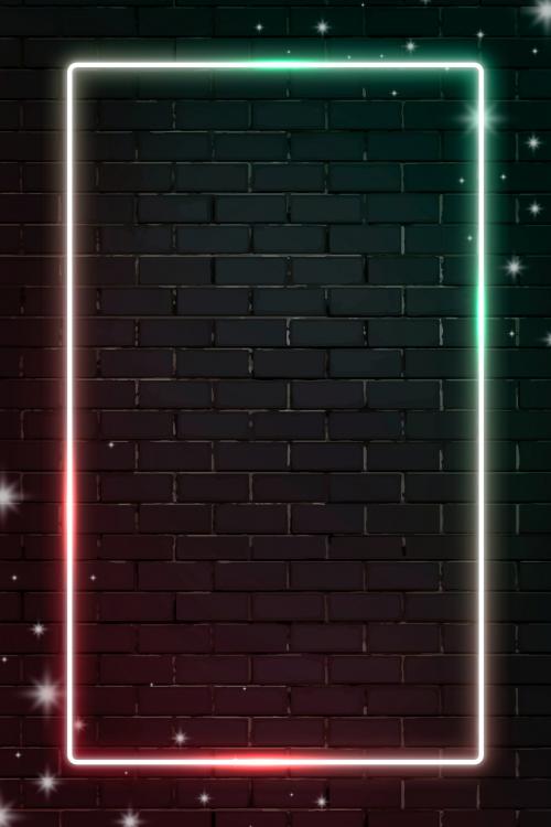 Rectangle blink neon frame on brick wall background vector - 1228953