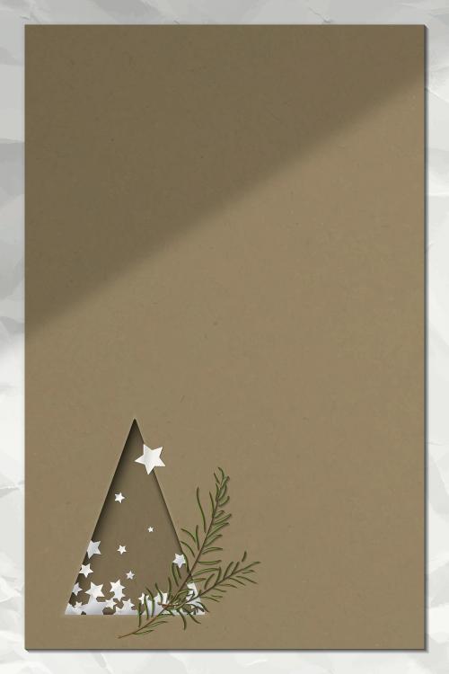 Paper cut Christmas tree with leaves greeting card design vector - 1229218