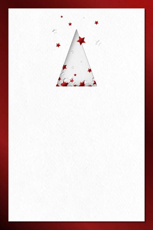 Paper cut Christmas tree greeting card design with red frame vector - 1229226