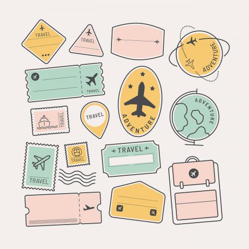 Travel stickers and badge set vector - 1229262