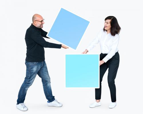 Man and woman holding squares - 475477