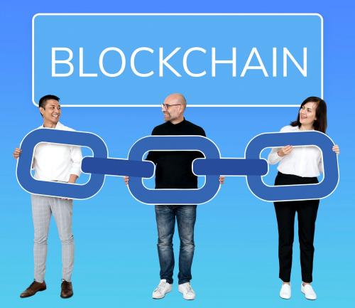 Diverse business people with block chain cryptography - 475496