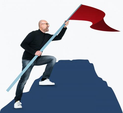 Man holding a flag on a hill - 475497