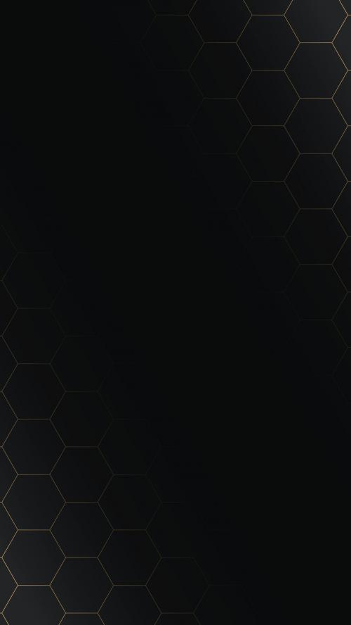 Seamless gold hexagon grid pattern on black background mobile phone wallpaper vector - 1229427