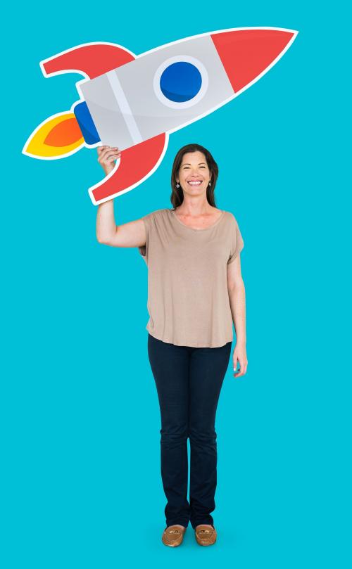 Woman holding a rocket icon - 470324