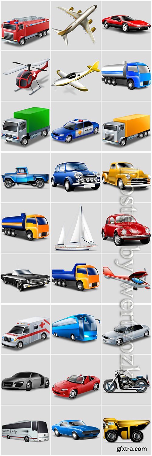 Icons of various vehicles in png