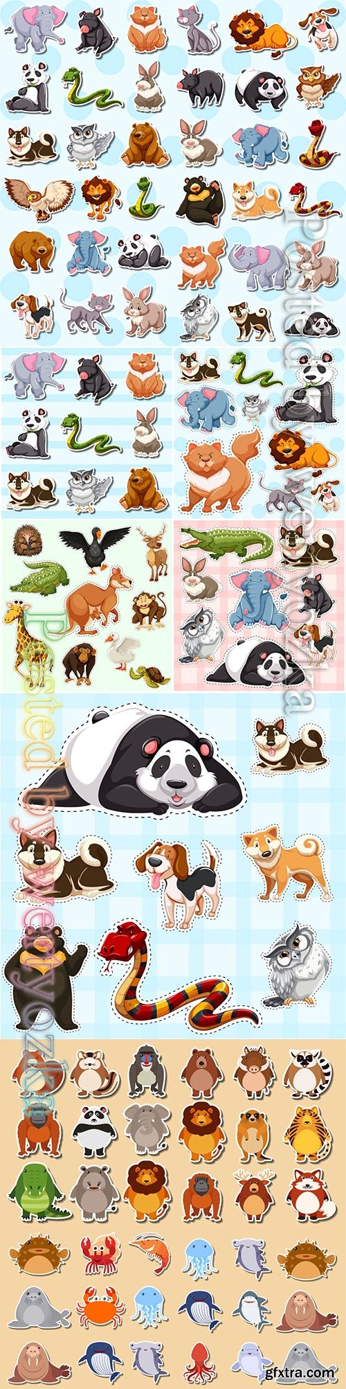 Set of cute animal sticker in vector