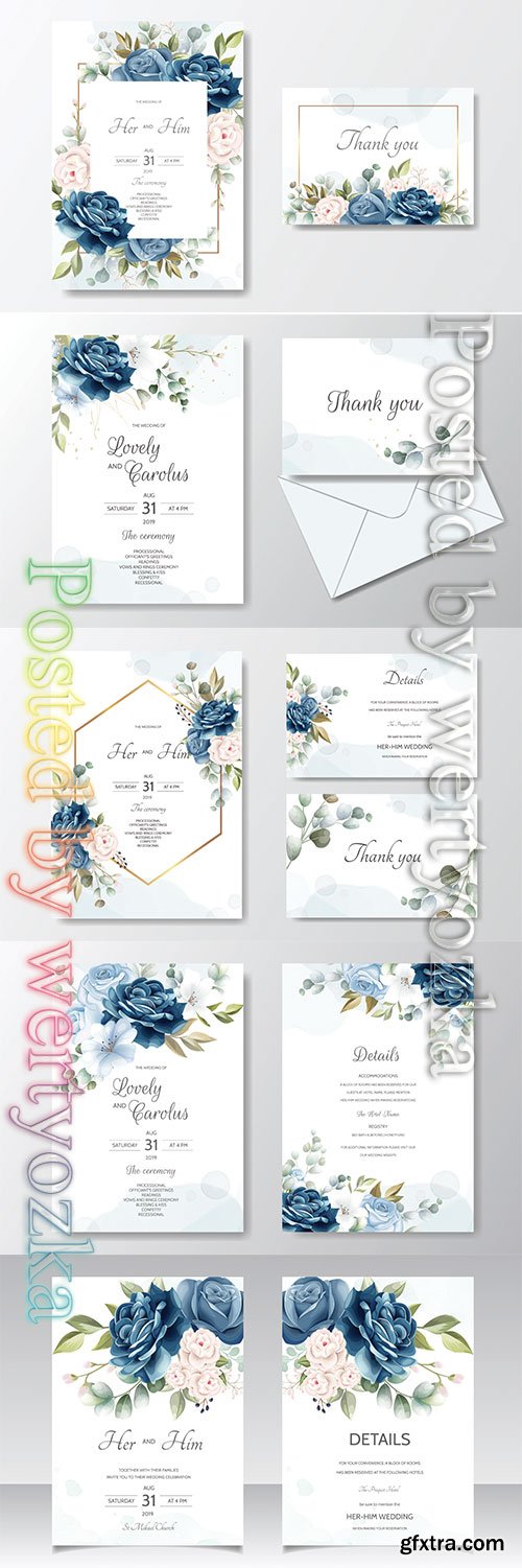 Beautiful floral wreath wedding invitation card template