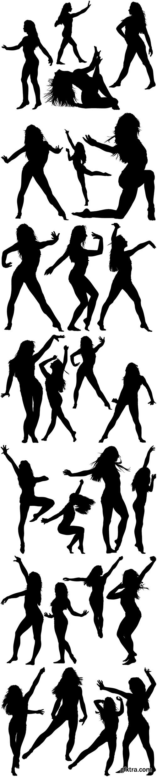 Silhouetted dancing young woman in various poses