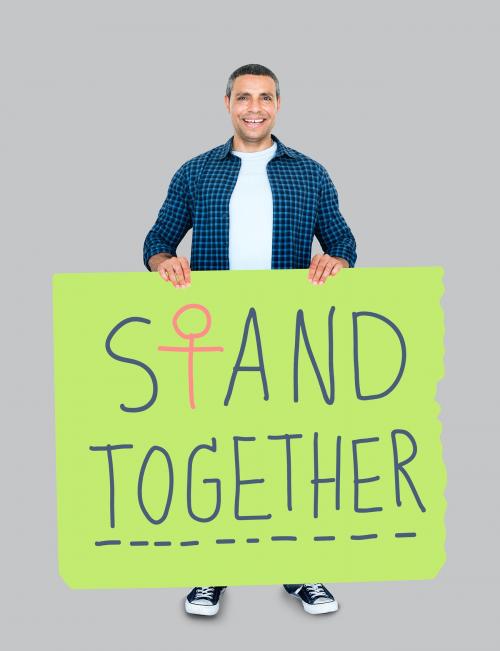 Man holding a stand together banner - 470413