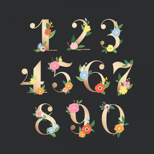 Floral number 0-9 vector set - 1015209