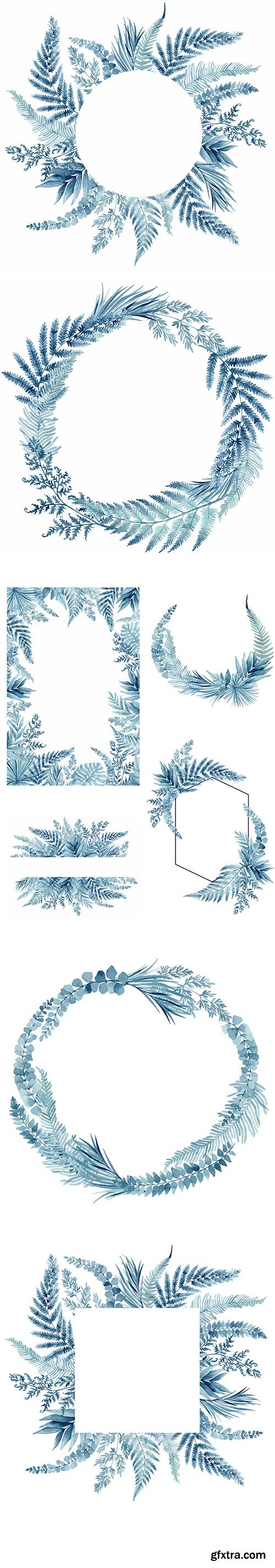 Blue Fern Leaves Tropical Frame