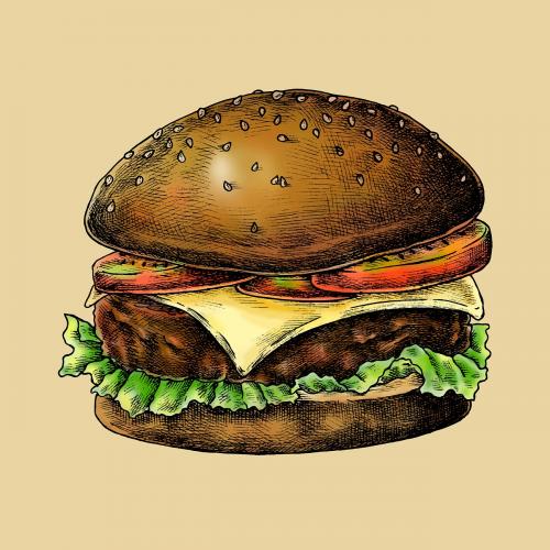 Hand drawn cheese burger vector - 1016428