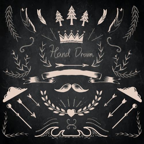 Hand drawn vintage element vector set - 1016830