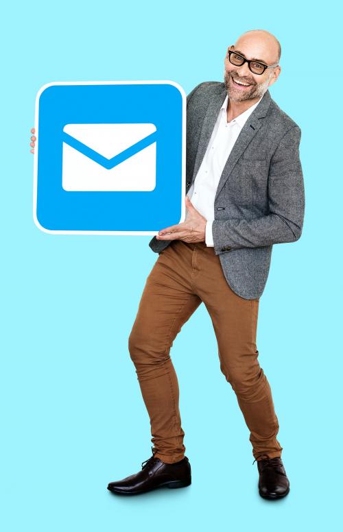 Mature man holding an email icon - 470480