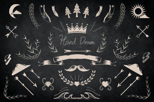 Hand drawn vintage element vector set - 1016842