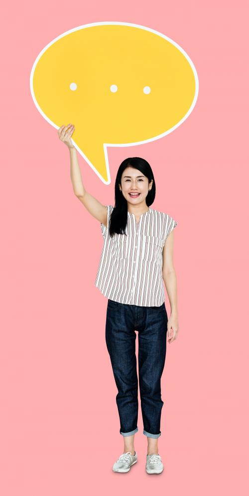 Woman holding a speech bubble icon - 470589