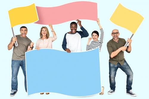 Happy people holding blank flags - 470599