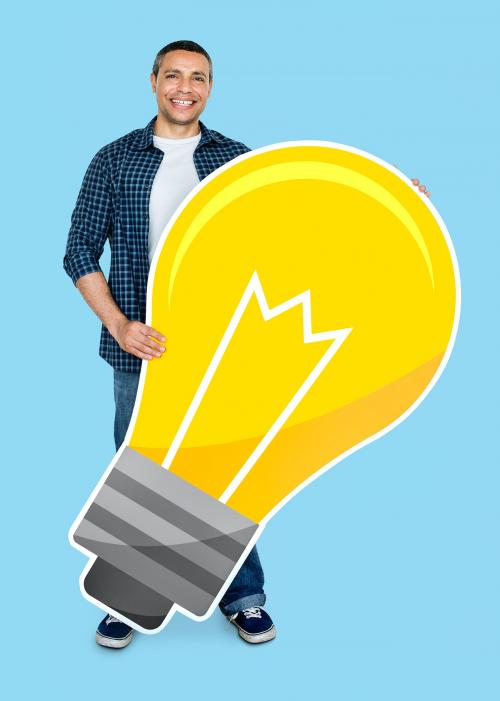 Man holding a light bulb icon - 470601