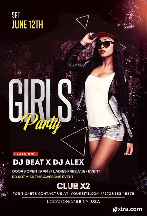 Girls party psd flyer template