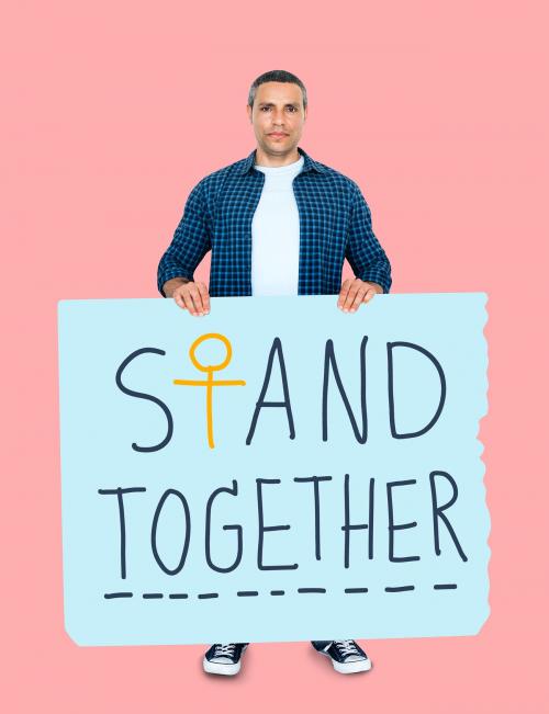 Man holding a stand together sign - 470614