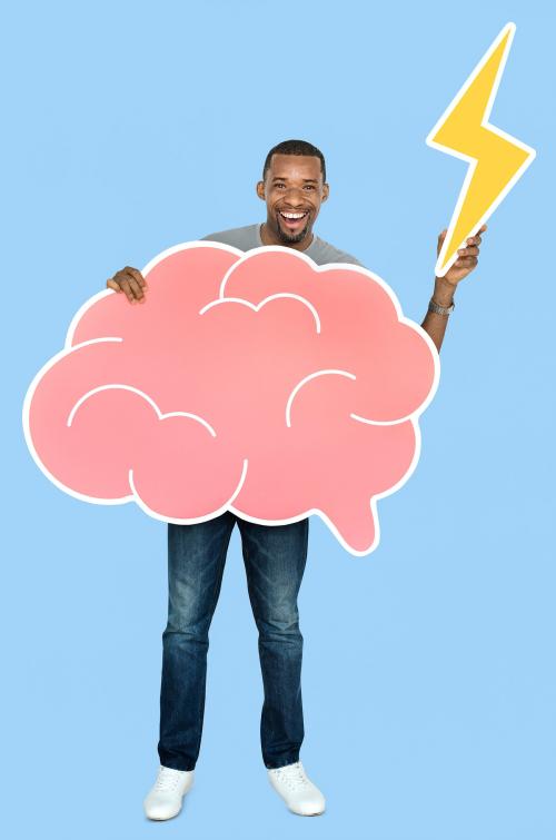 Man holding a brain with a lightning bolt - 470620