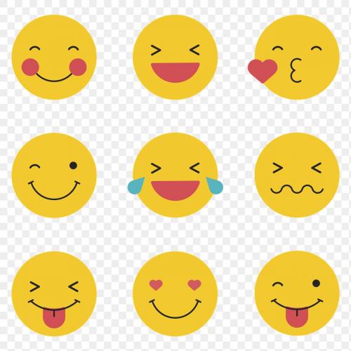 Round yellow emoticon set emoticon set isolated on transparent vector - 1230308