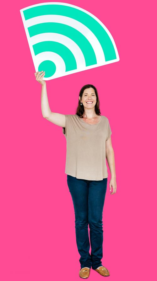 Happy woman holding a wave signal icon - 470642