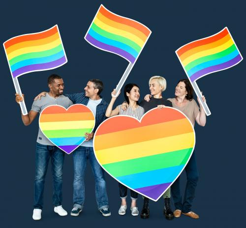 Diverse people holding colorful flags - 470656