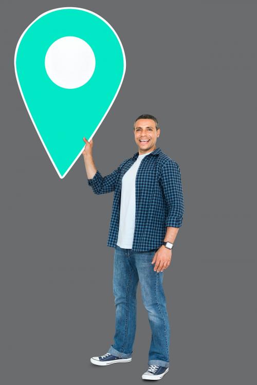 Man holding a location pin symbol - 470661