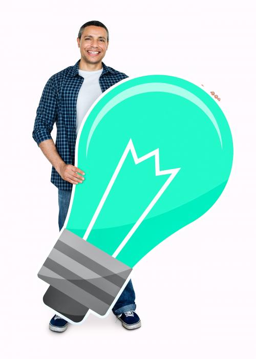 Man holding a light bulb icon - 470691