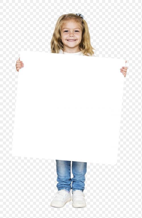 Happy girl holding an empty square board transparent png - 1232527