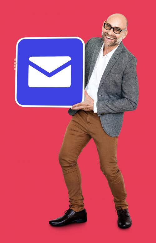 Mature man holding an email icon - 470698