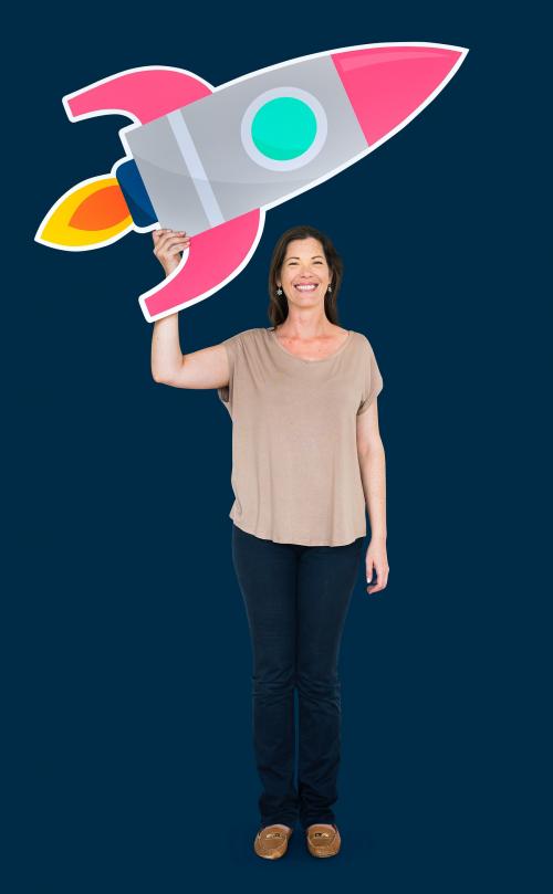 Woman holding a rocket icon - 470700