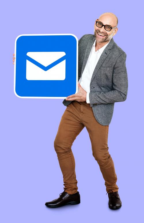 Mature man holding an email icon - 470763