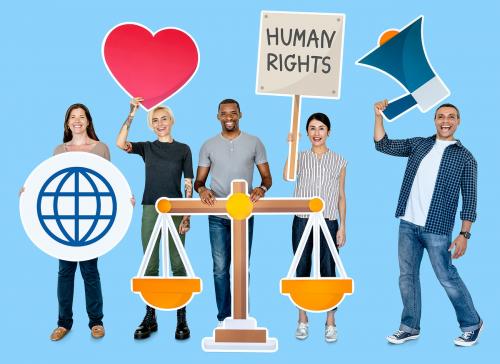 Diverse people holding human rights symbols - 469283