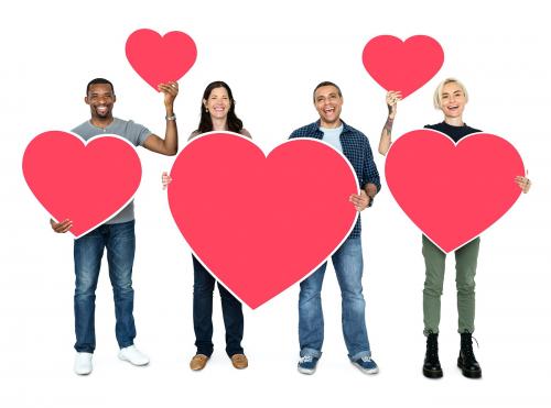 Happy diverse people holding hearts - 469399