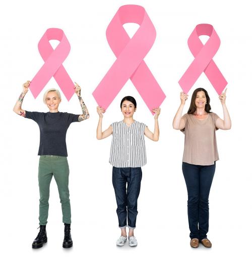 Women holding breast cancer ribbons - 469405