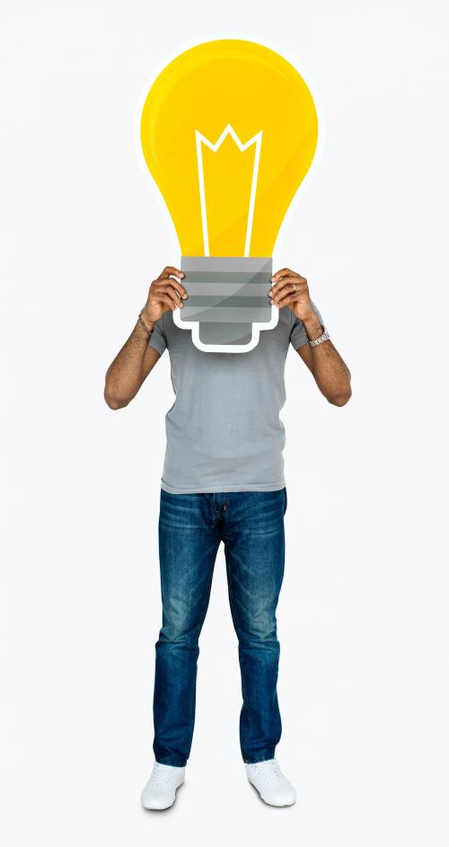 Man holding a light bulb icon - 469433