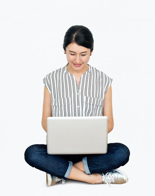 Happy woman using her laptop - 469437