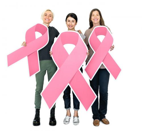 Women holding breast cancer ribbons - 469473