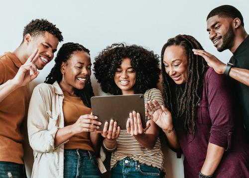 Black people having a video call via a digital tablet - 1223801