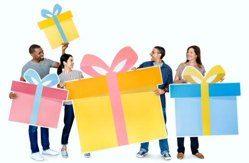 Diverse people holding gift boxes - 470021