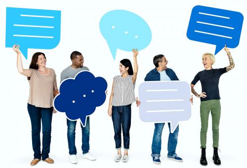 Diverse people holding speech bubbles - 470042