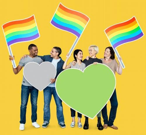 Group of people holding rainbow banners - 470057